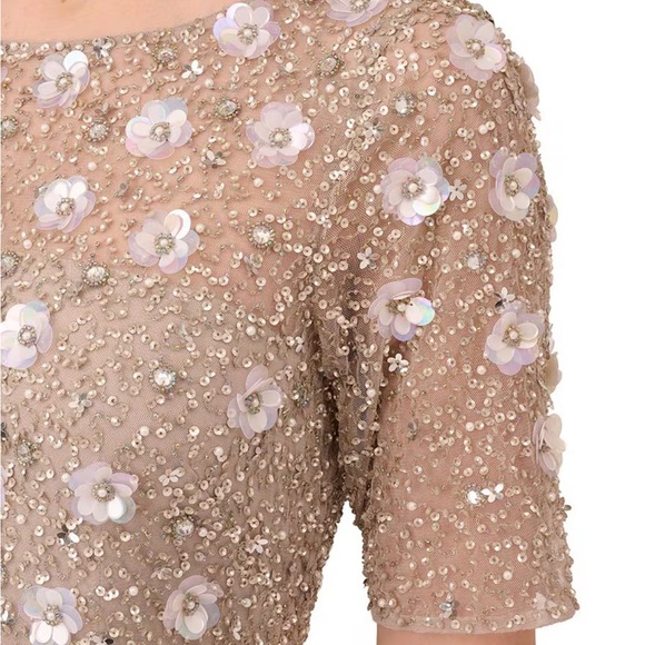 NWT Adrianna Papell Elegant Beige Floral Evening Gown NWT - Picture 3 of 5